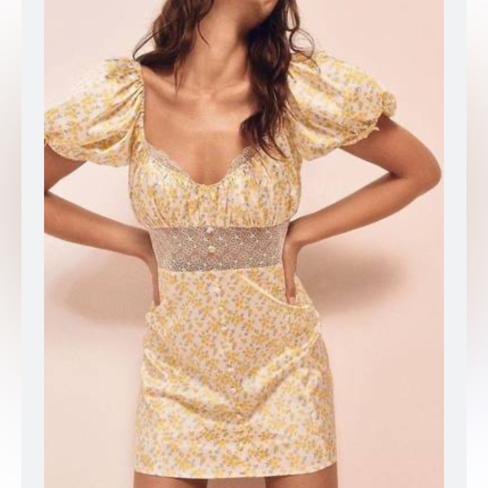 For Love and Lemons Yellow Floral Dress